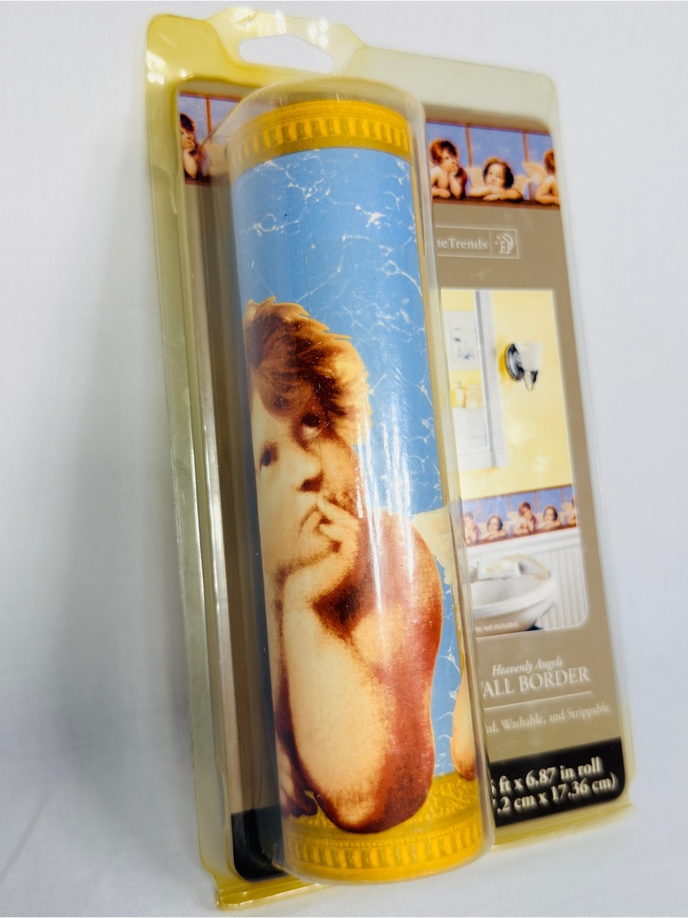 Vintage Home Trends Heavenly Angels Wallpaper Border Roll Cherub Blue Marble New